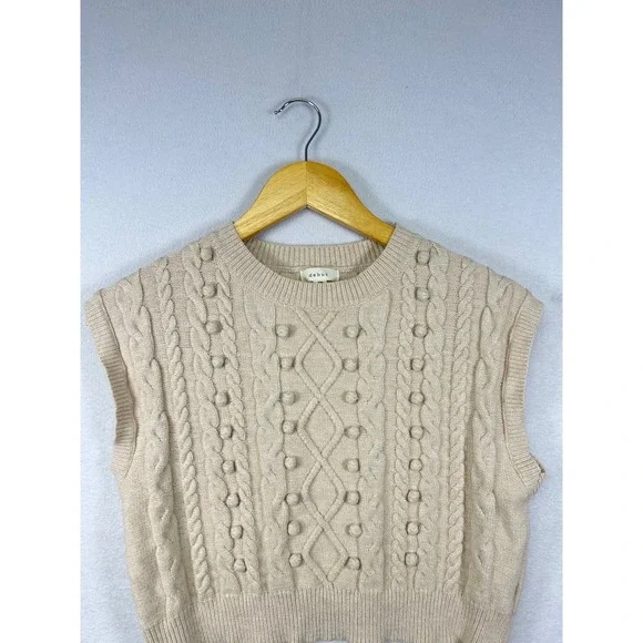 Debut Beige‎ Cable Knit Button Detail Cropped Sweater Vest Women's Medium - Picture 6 of 9